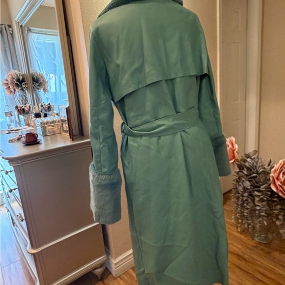 Forever 21 Aqua Trench Coat with Faux Fur - Picture 7 of 7